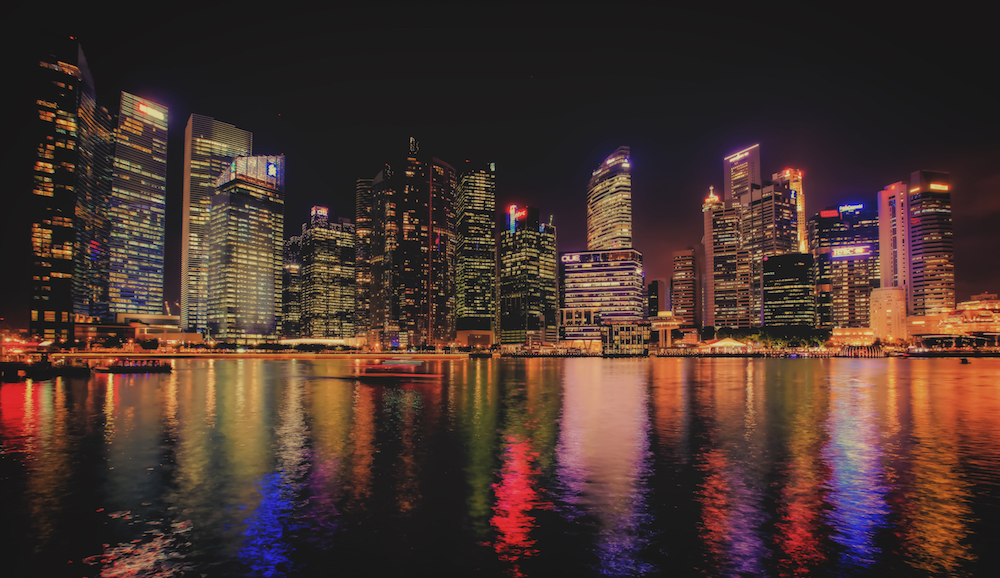 Singapore Skyline at Night (cc license, achresis khora) 