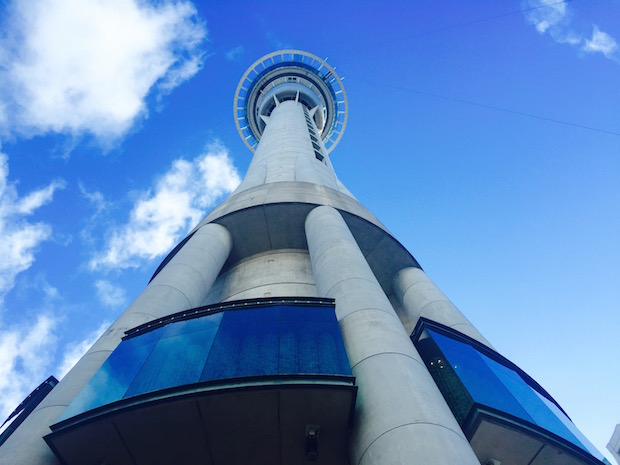 A look up at Auckland’s Sky Tower