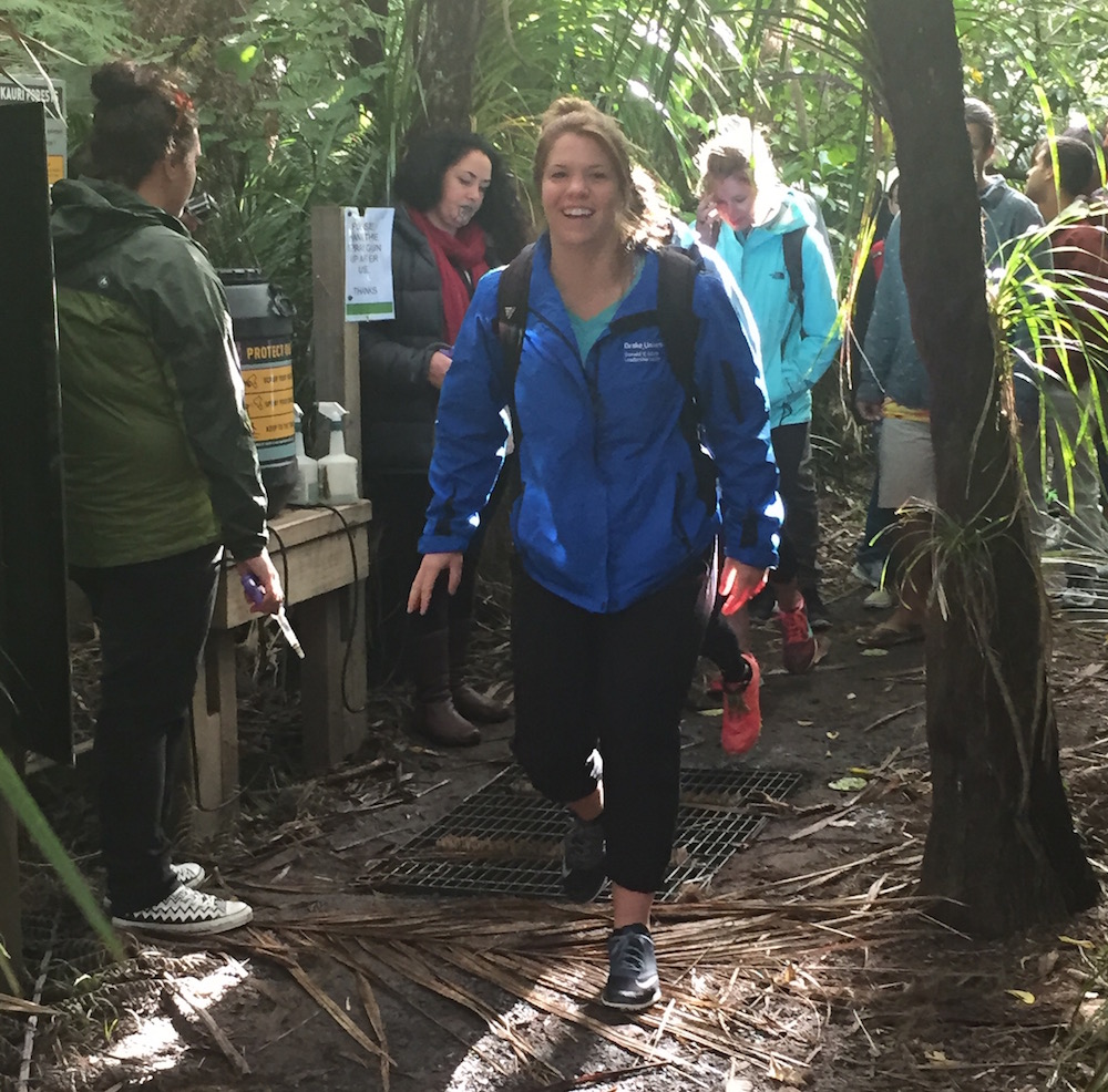  Liz Scott, my fellow TEAN Wellington student, didn’t seem to mind cleaning her hiking shoes of any foreign pests before starting a track.