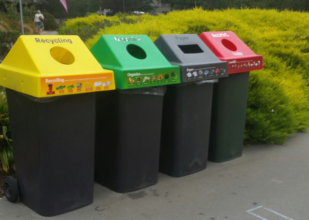 Recycling bins on campus