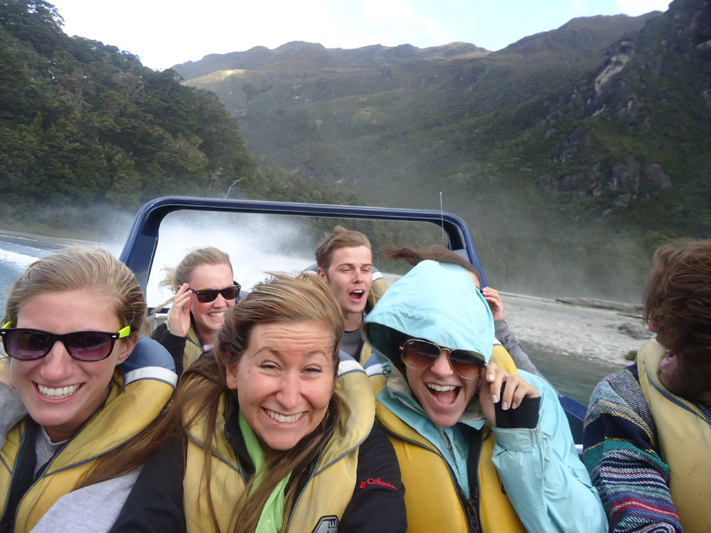 Jet boating during the TEAN South Island excursion. | Eleni Tsakiris, Temple University