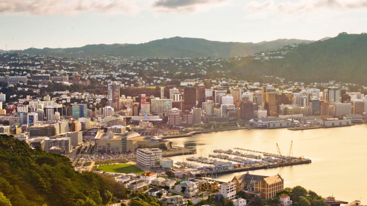 Yellow tinted view of Wellington city