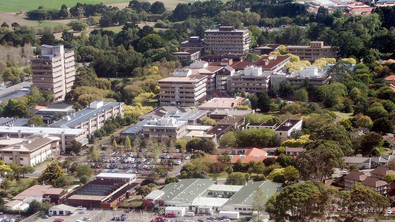 A birds eye view of Massey University Palmerston North campus during the day