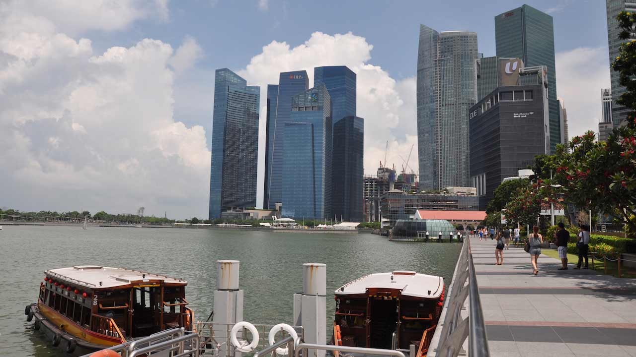 A walkway along the harbor in Singapore