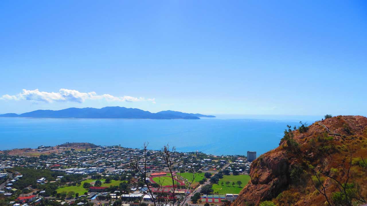 An aerial view of Townsville from the city's mountaintop