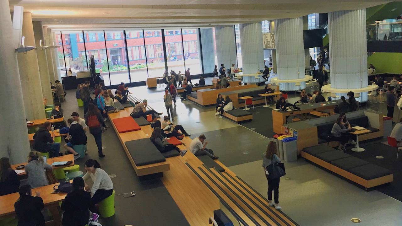 Students sit throughout a study room on Victoria University Wellington's campus