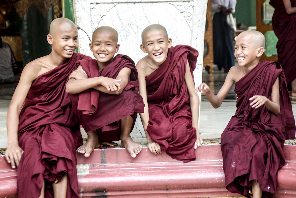 Novice monks at the Shwedegon Pagoda, Myanmar