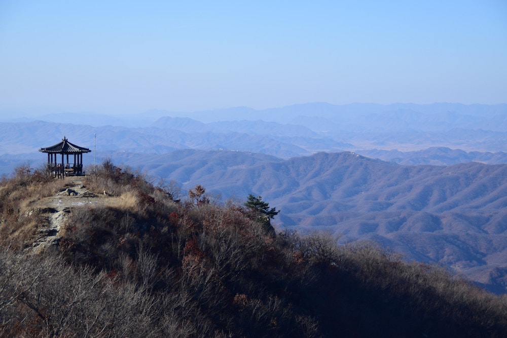 Beautiful view of the mountains while hiking Godaesan in Seoul 