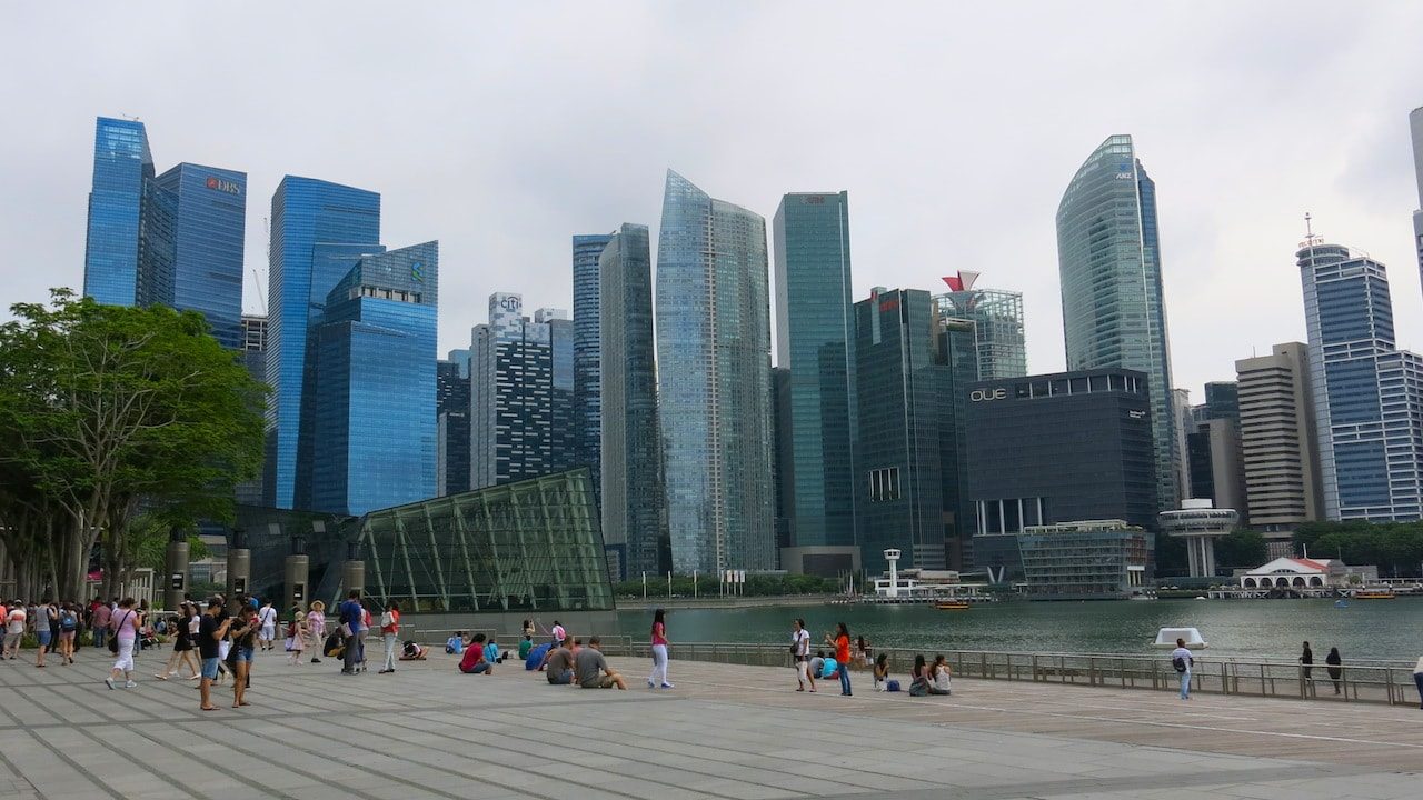 People hang out in a park in Singapore