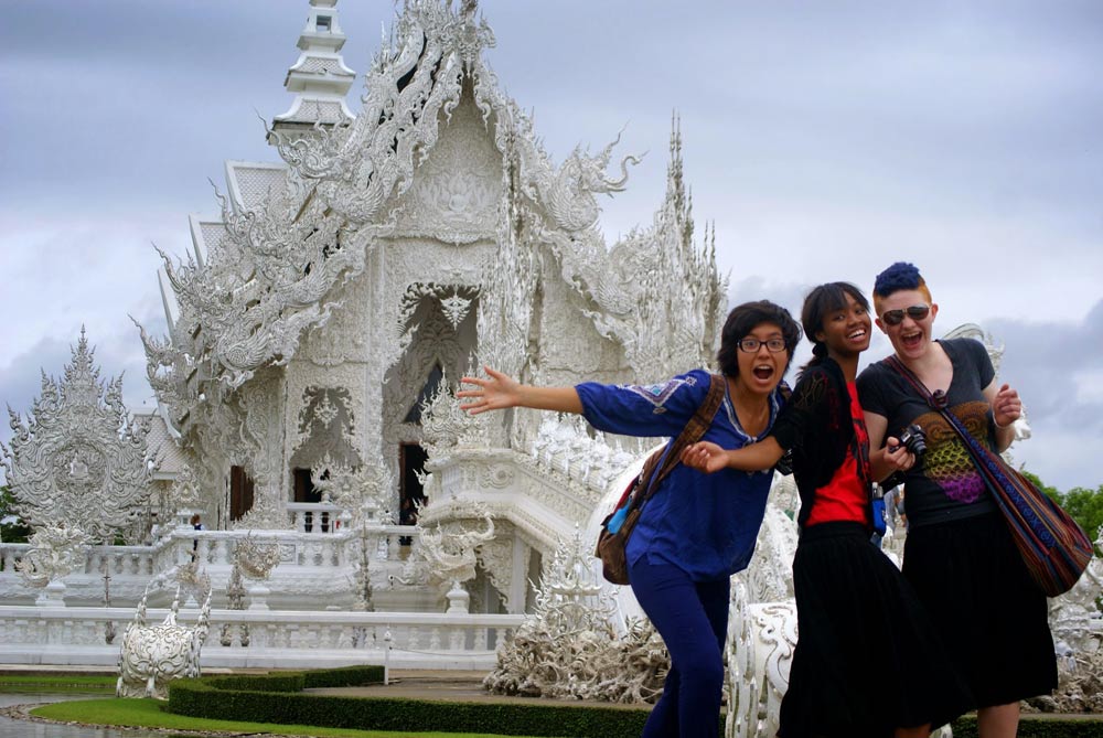 Wearing culturally appropriate clothing at the White Temple in Thailand