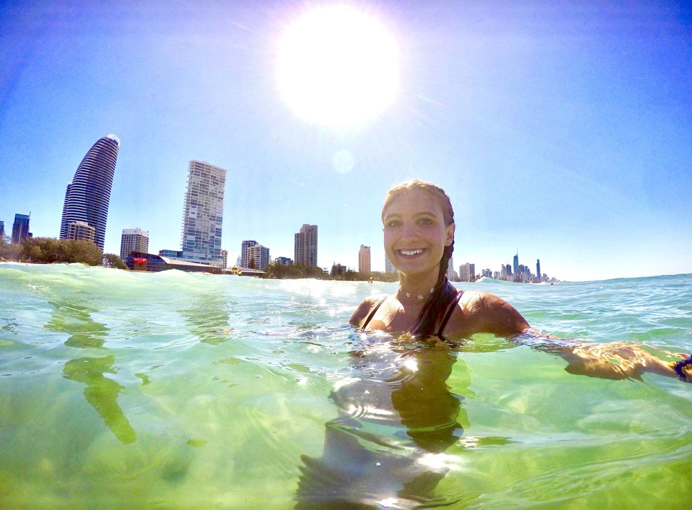 Swimming in the ocean on the Gold Coast