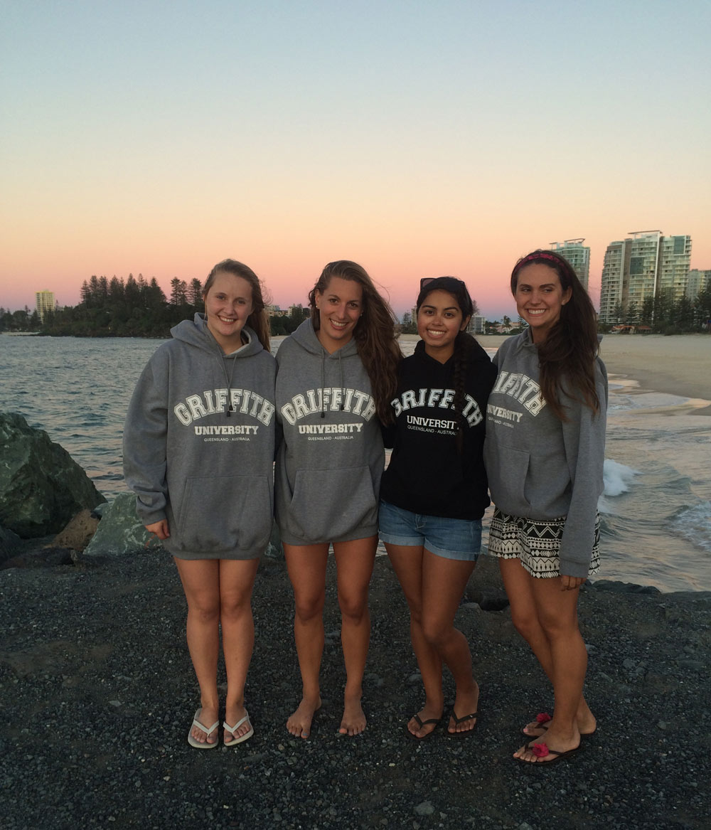 Griffith students wearing Griffith sweatshirts