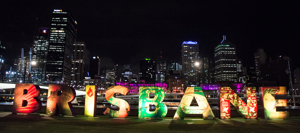 Brisbane sign on Brisbane River