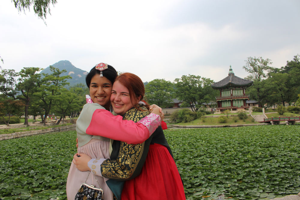 Gyeongbokgung Palace in traditional hanbok